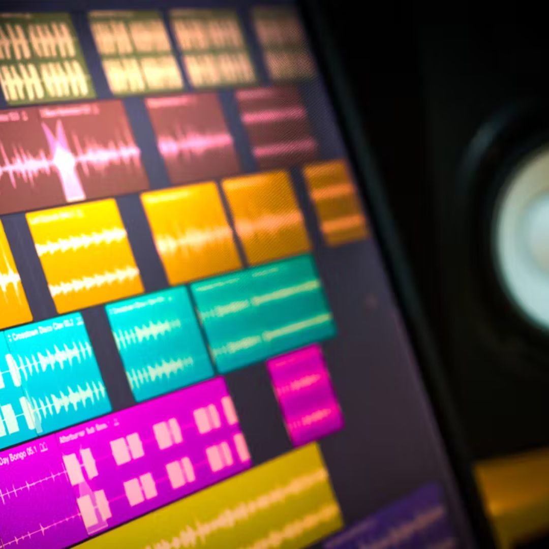 Immagine di uno schermo in uno studio di registrazione